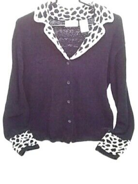 Vintage Erika & Co Black Button Down Sweater | EUC | Animal Print